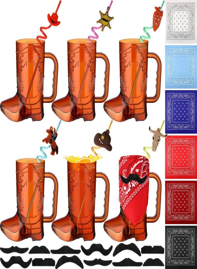 Sliner 30 Pcs Cowboy Party Favors Include 6 20 oz Cowboy Boot Mug Cup 6 Cowgirl Plastic Straws 6 Paisley Bandanas 12 Fake Mustaches for Western Theme Birthday Party Decorations Supplies(Fresh Color) - Image 1